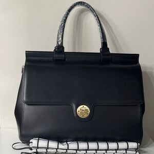 Jemma - Classic Black Leather Top-Handle Work Bag (laptop) with Small Zip Bag